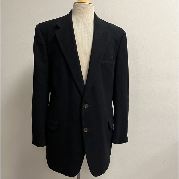 ASCOT SHOP THE BROKER 100% CASHMERE black 2 button blazer classic 44 Long - Picture 3 of 8